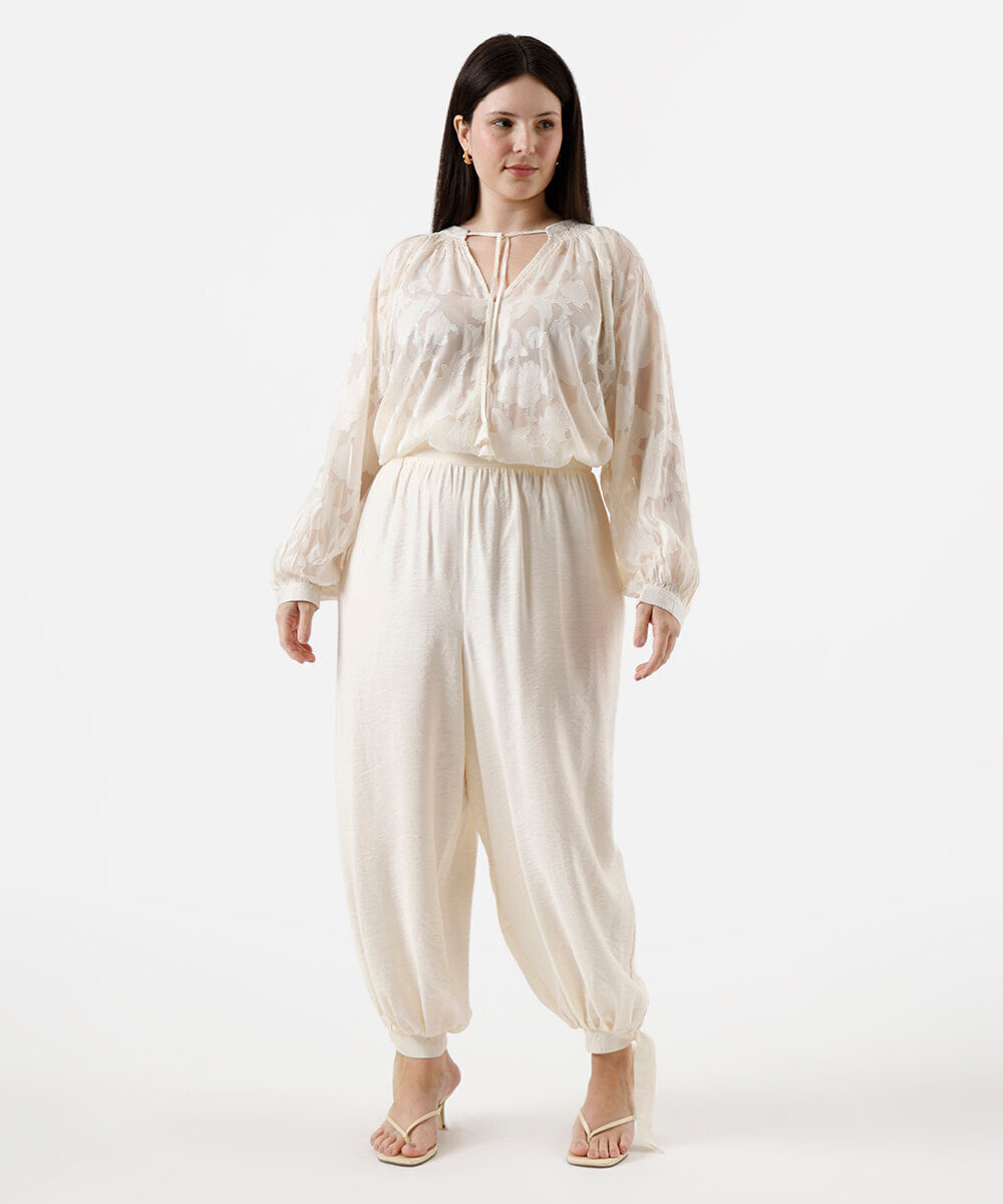 calça aladim feminina com viscose cós elástico plus size off white