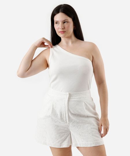 blusa ombro único feminina de algodão plus size off white GG2 blusa ombro único feminina de algodão plus size off white GG2