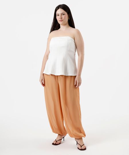 calça aladim feminina cós elástico plus size laranja 46