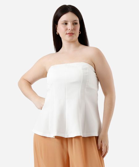blusa peplum sem alça feminina plus size off white GG1