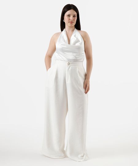 calça de alfaiataria feminina com pregas plus size off white 46 calça de alfaiataria feminina com pregas plus size off white 46