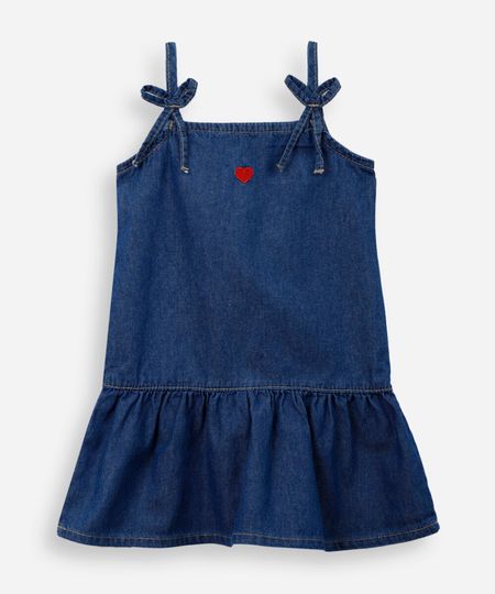 vestido alça fina infantil jeans com recorte e bordado azul 2 vestido alça fina infantil jeans com recorte e bordado azul 2