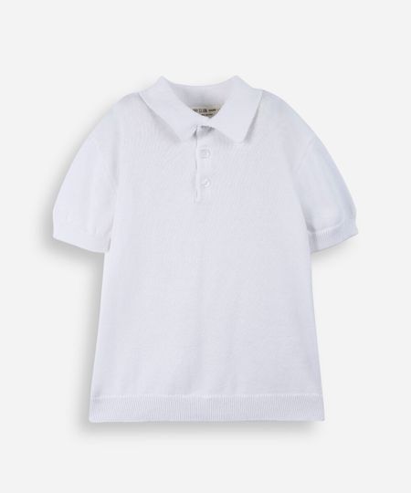 polo infantil de tricô com mangas curtas off white 2