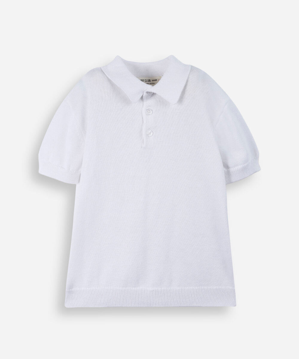 polo infantil de tricô com mangas curtas off white