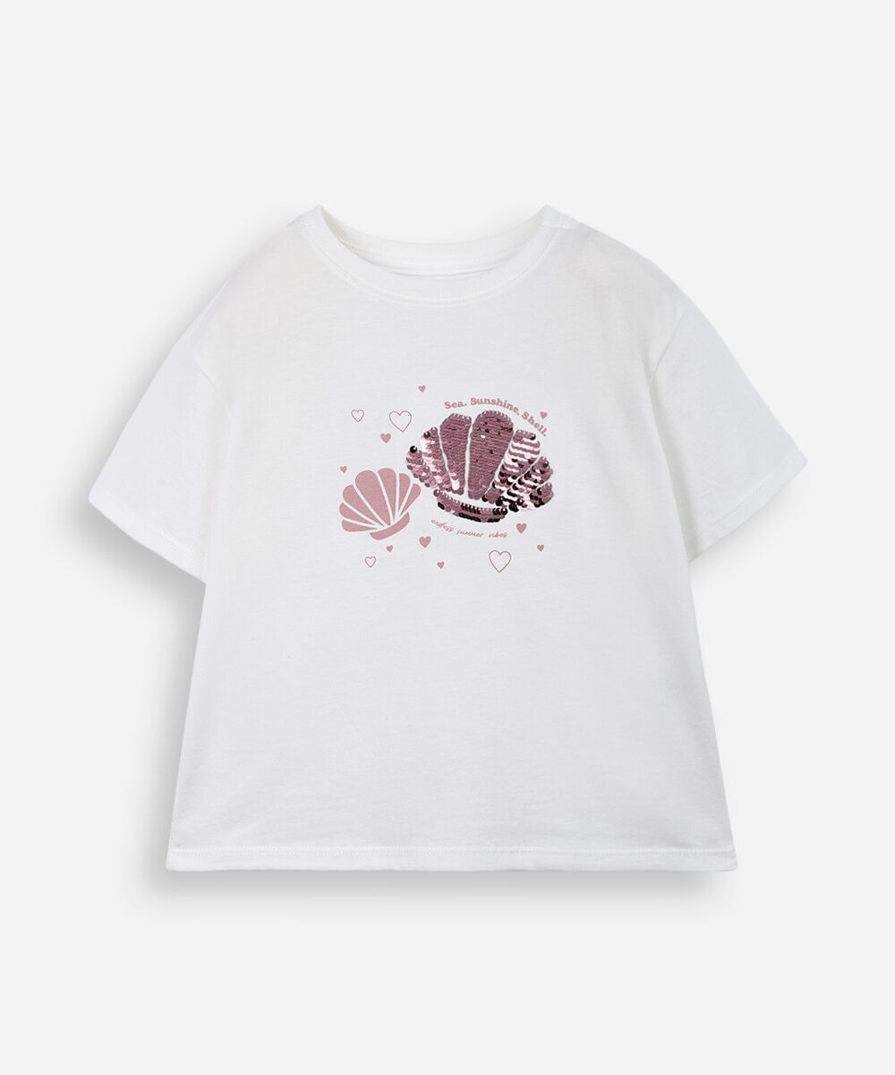 camiseta infantil de algodão concha estampada off white
