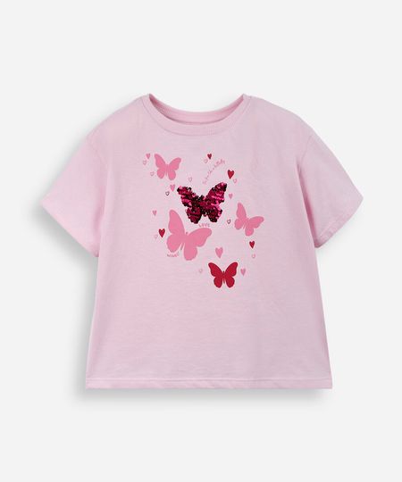 camiseta infantil de algodão borboleta estampada rosa 4 camiseta infantil de algodão borboleta estampada rosa 4