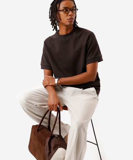 camiseta slim masculina manga curta raglan marrom M