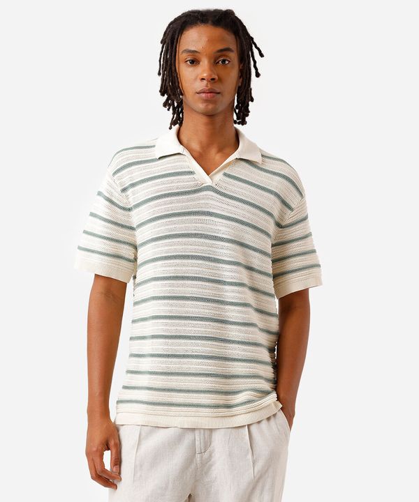 polo masculina de tricot listrada off white M