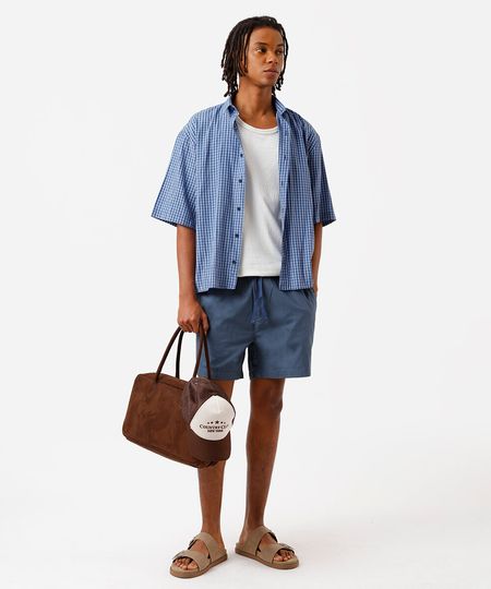 bermuda de sarja com bolsos e cordão azul P bermuda de sarja com bolsos e cordão azul P