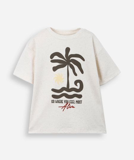 camiseta infantil manga curta estampada bege 4