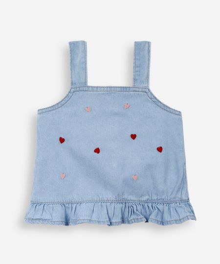 blusa infantil de algodão com bordados azul 4