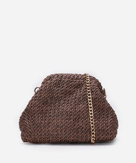 bolsa clutch de palha alça de corrente marrom UNICO