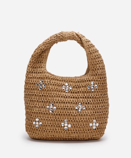 bolsa baguete texturizada com brilhos bege UNICO