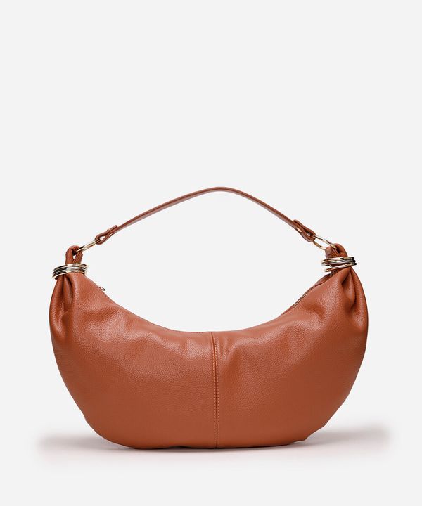 bolsa shoulder meia lua com pregas e argolas marrom UNICO