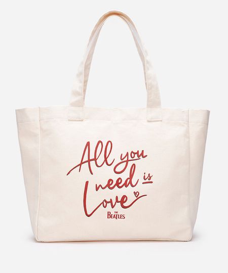 bolsa unissex tote bag shopper all you need is love the beatles bege UNICO