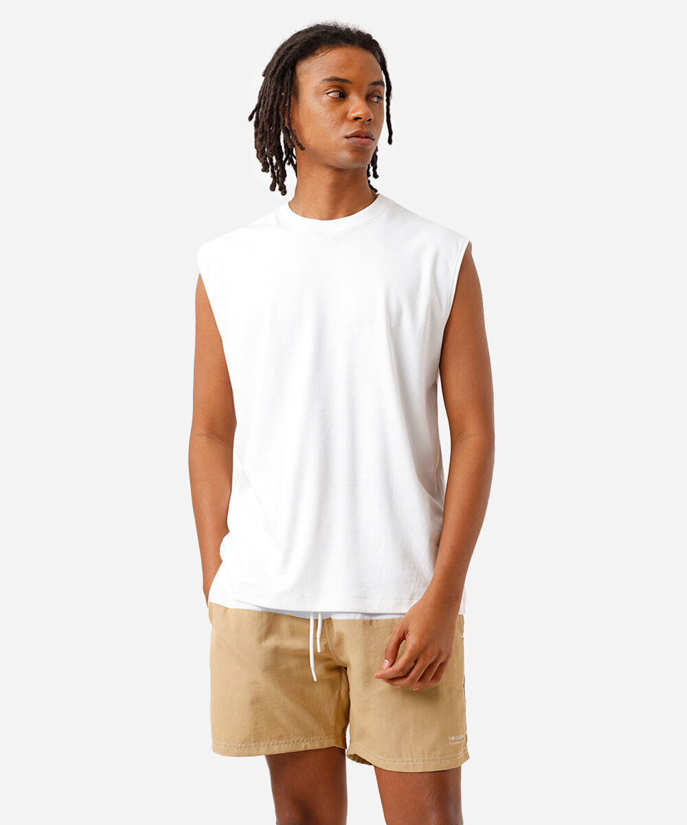 short masculino de poliamida com recorte bicolor bege