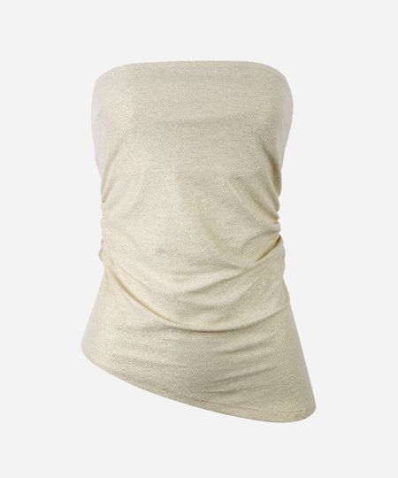 blusa juvenil de lurex sem alças com franzidos dourada 10