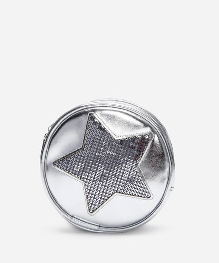 bolsa infantil bordada estrela paetê prateada UNICO