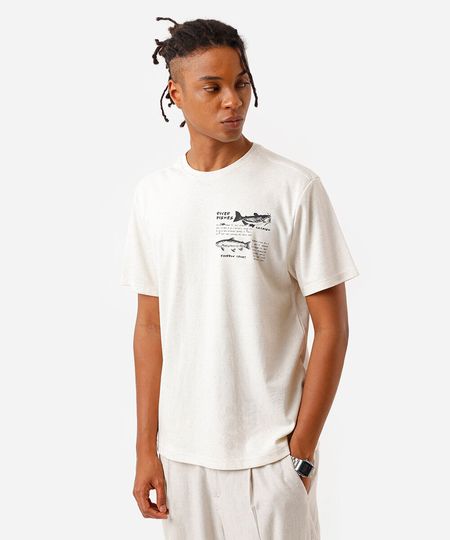 camiseta masculina com linho estampada bege P