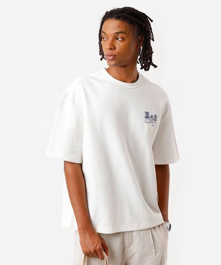 camiseta box fit masculina com algodão estampada off white P