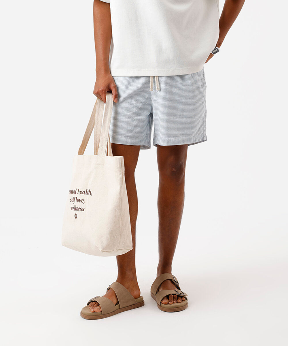 short reto masculino de algodão cós elástico listrado azul