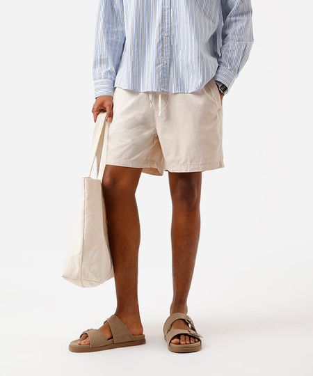 bermuda reta masculina de sarja com elástico bege P bermuda reta masculina de sarja com elástico bege P