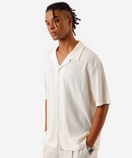 camisa masculina manga curta texturizada off white P camisa masculina manga curta texturizada off white P