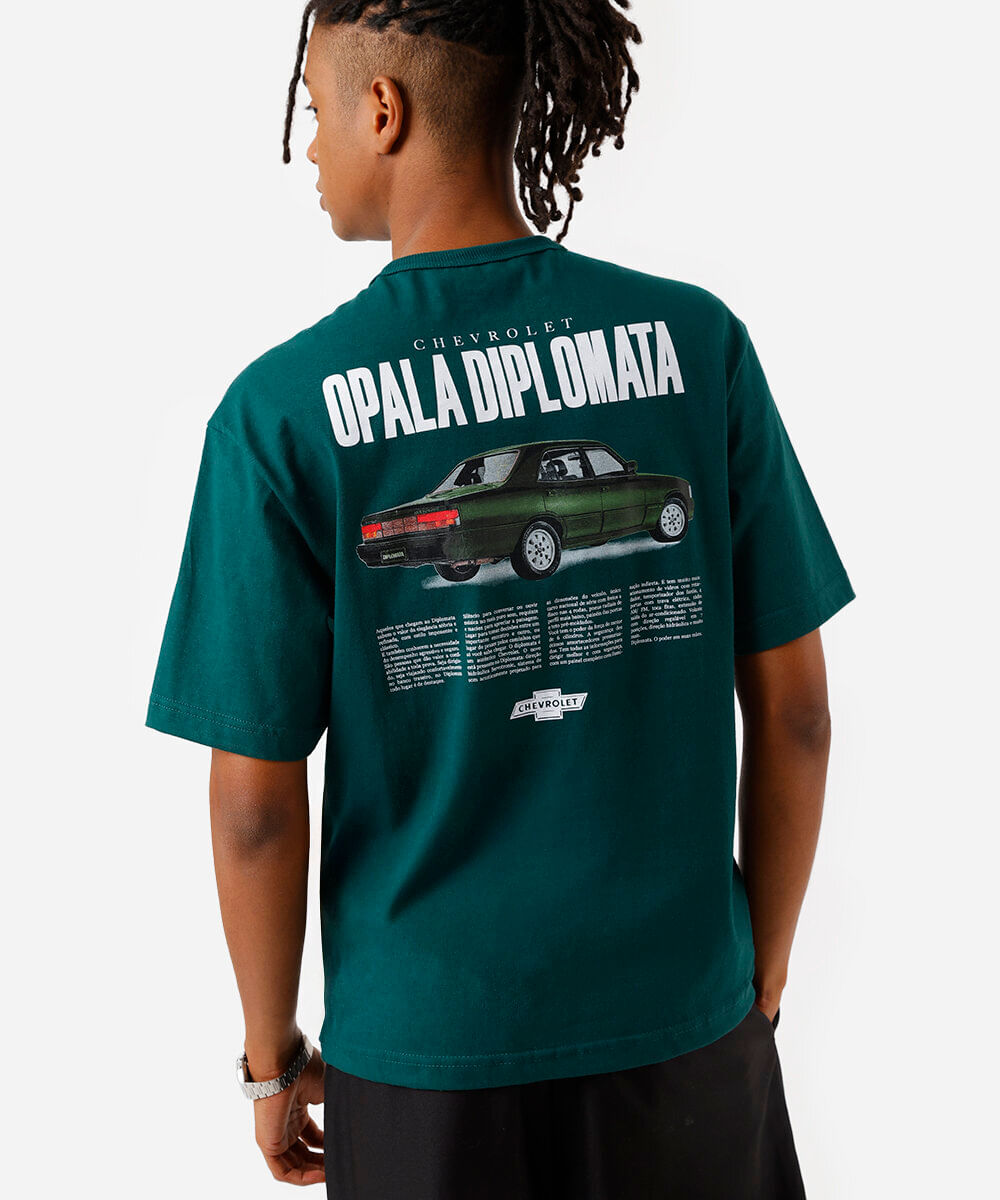 camiseta masculina de algodão opala diplomata chevrolet verde