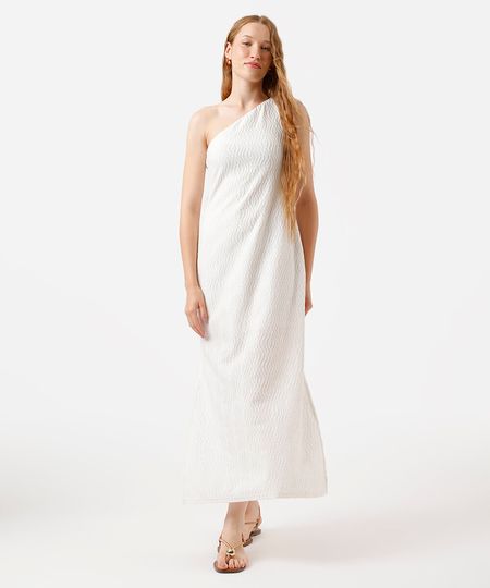 vestido longo feminino de laise ombro único off white M