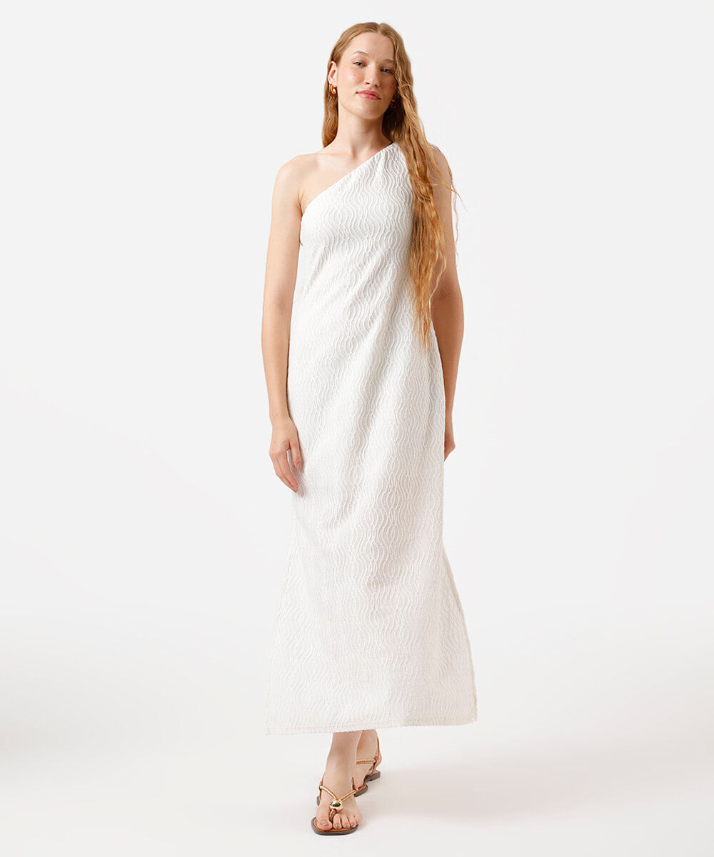 vestido longo feminino de laise ombro único off white