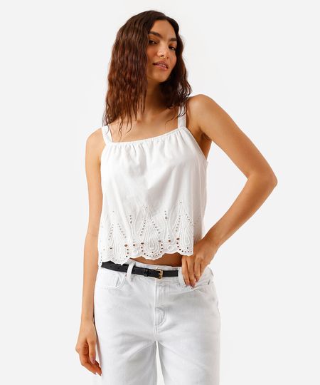 regata feminina de laise bordada off white PP regata feminina de laise bordada off white PP