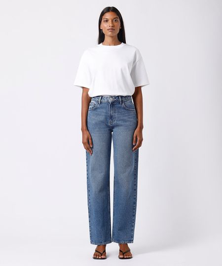 calça reta feminina jeans mindset azul 36