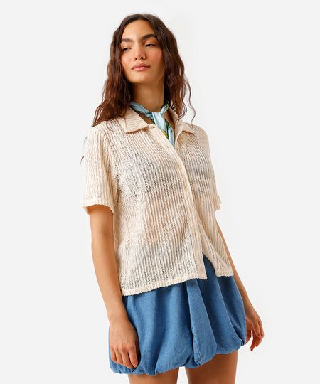 camisa feminina de tricot manga curta bege G