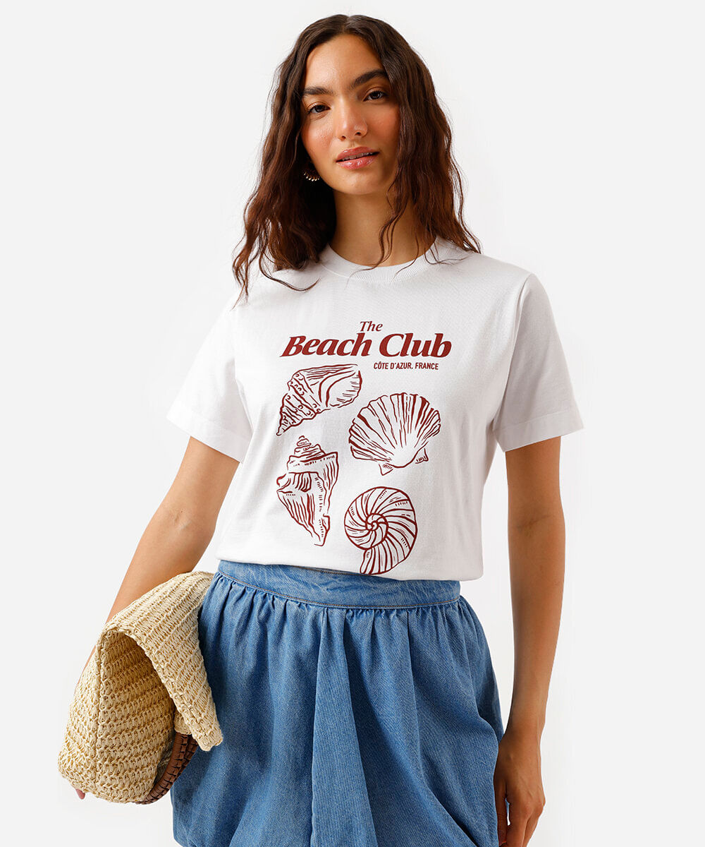 camiseta feminina de algodão estampada off white