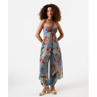 calça aladim feminina floral azul
