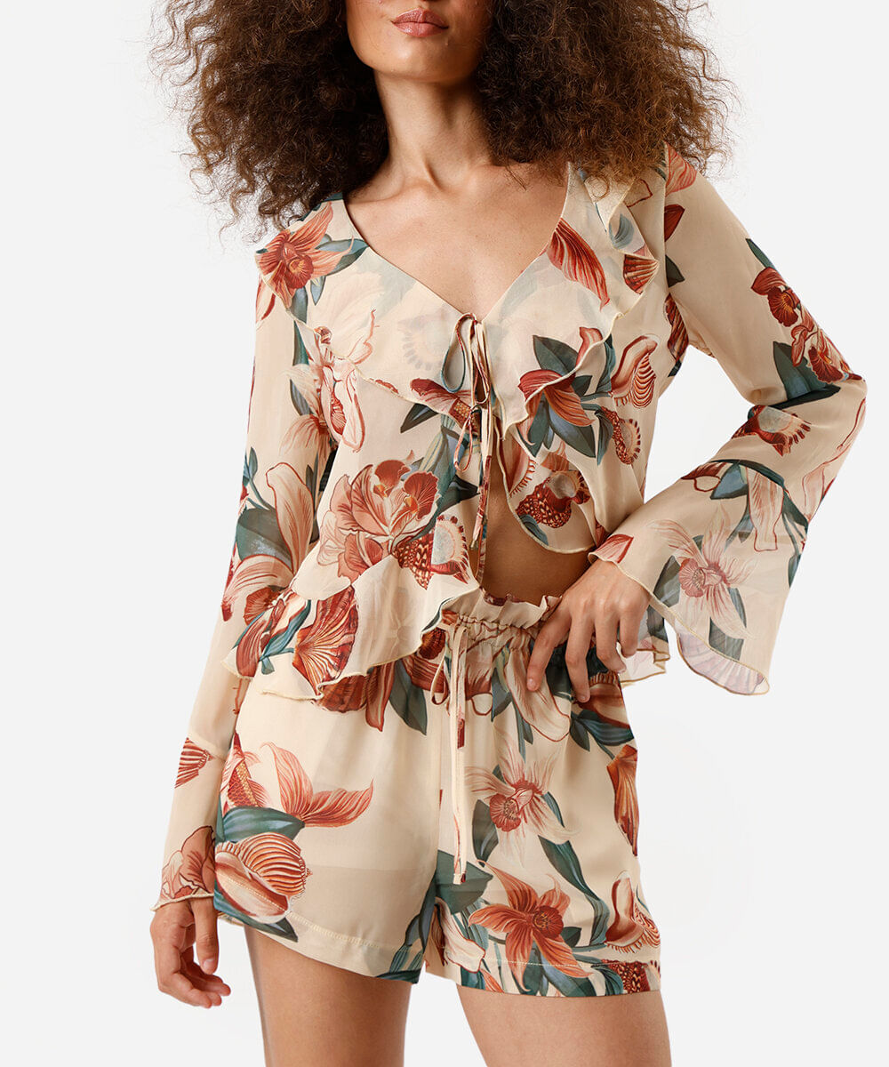 short clochard feminino floral colorido