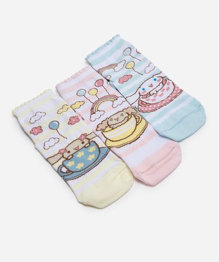 kit de 3 meias cano médio cinnamoroll colorido 34-39 kit de 3 meias cano médio cinnamoroll colorido 34-39