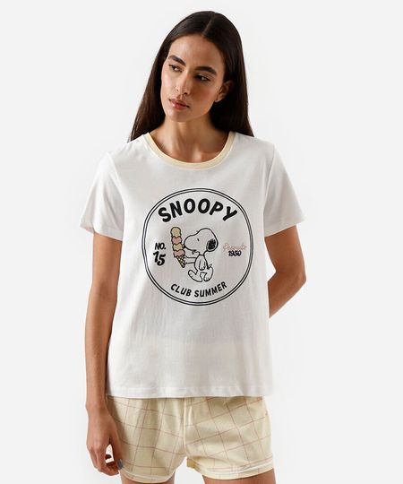 pijama short doll feminino de algodão snoopy amarelo P