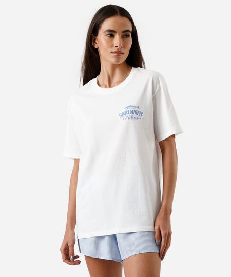 pijama short doll feminino de algodão sardinhas azul G pijama short doll feminino de algodão sardinhas azul G