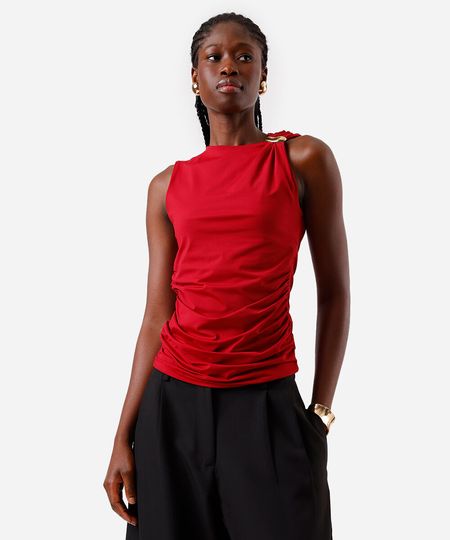 regata feminina de poliamida franzida vermelha PP regata feminina de poliamida franzida vermelha PP