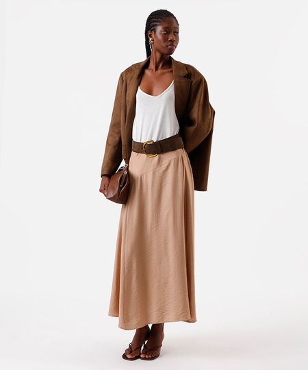 saia midi feminina com viscose assimétrica bege 38 saia midi feminina com viscose assimétrica bege 38
