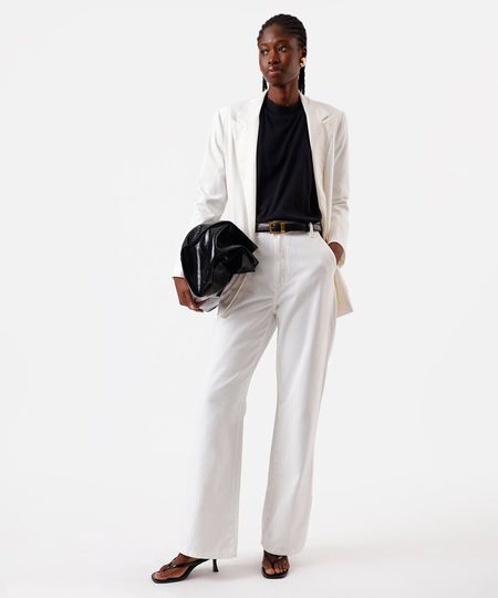 calça wide leg slim feminina de sarja com fendas off white 38