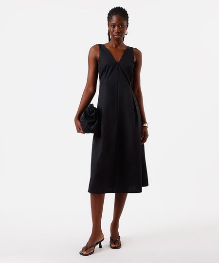 vestido midi feminino decote v preto PP vestido midi feminino decote v preto PP