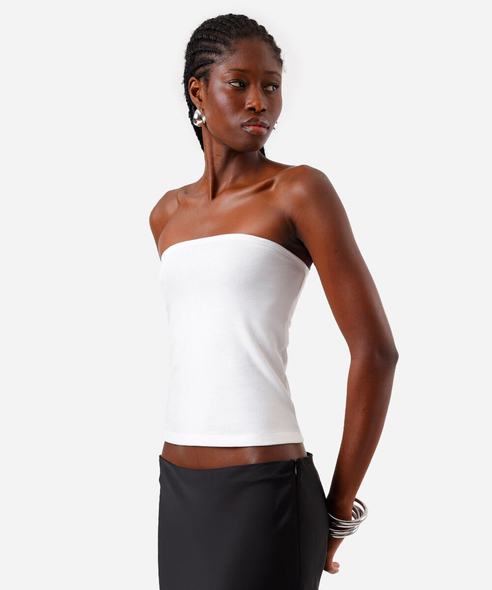 blusa sem alça feminina de algodão básica off white