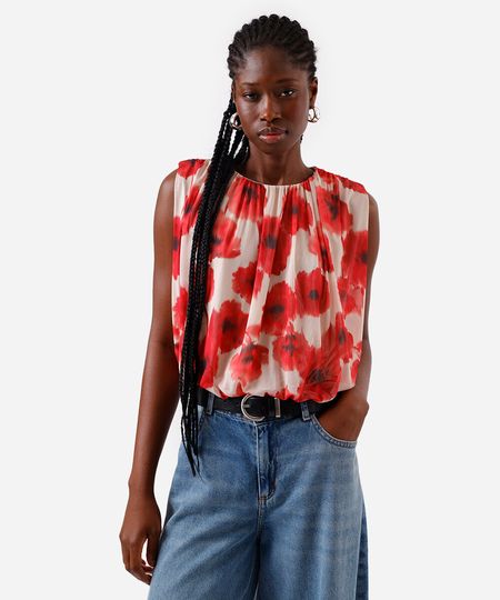 blusa balonê feminina de tule floral colorida P