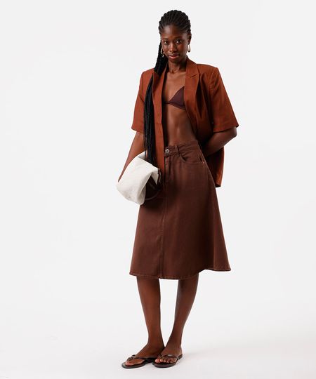 saia midi evasê feminina de sarja marrom 46 saia midi evasê feminina de sarja marrom 46