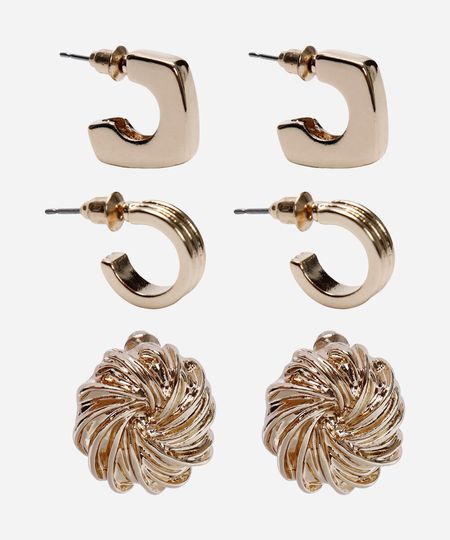 kit de 3 brincos dourado UNICO
