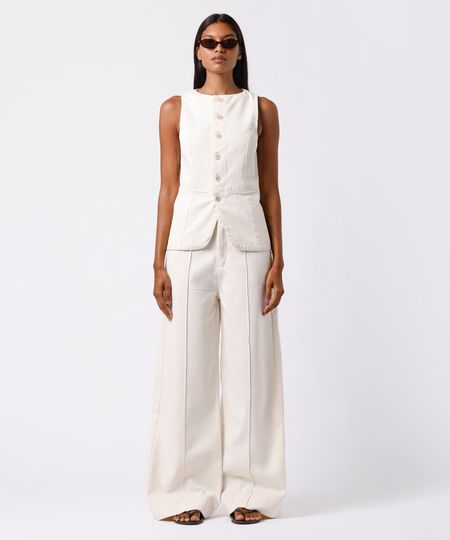 colete feminino de sarja com recortes mindset off white PP