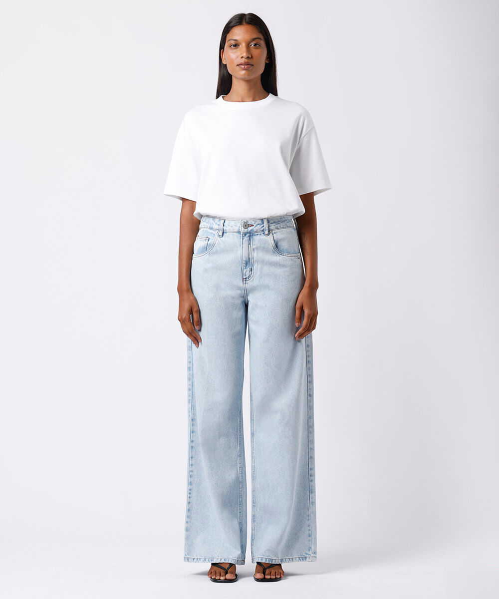 calça wide leg rio feminina jeans mindset azul