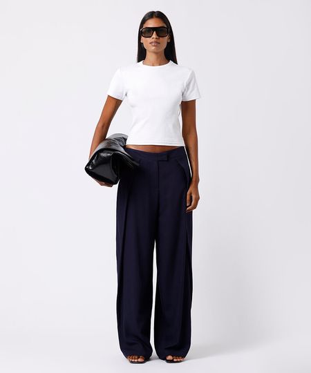 calça wide leg feminina com linho e pregas mindset azul 36 calça wide leg feminina com linho e pregas mindset azul 36